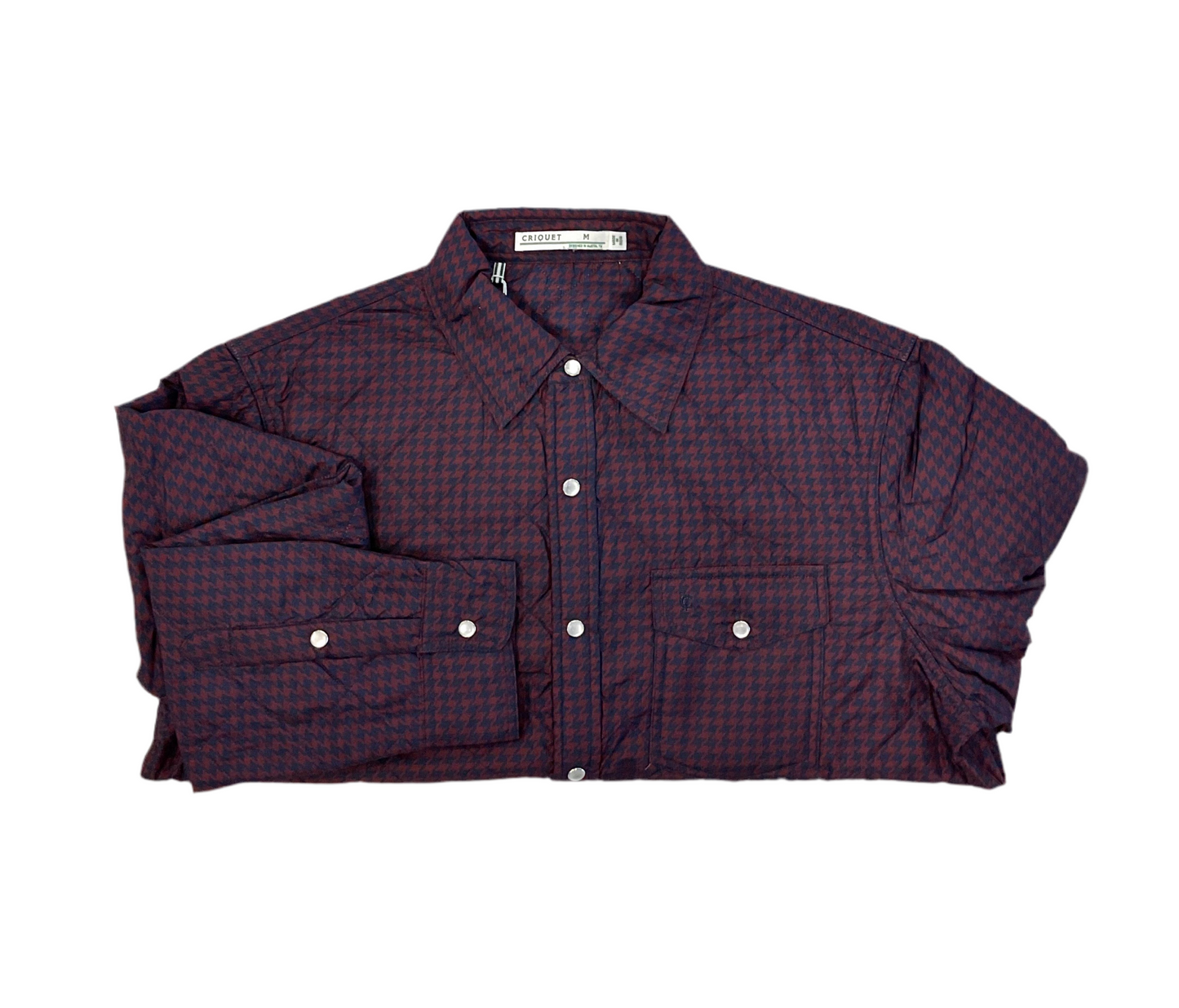 CRIQUET-Quilted Shacket-Navy/Burgundy Houndstooth