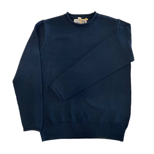 Schott-Rolled Edge Cotton Sweater-Navy