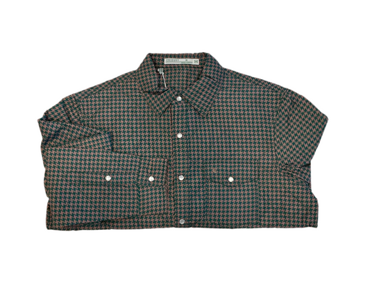 CRIQUET-Quilted Shacket-Forest/Tan Houndstooth