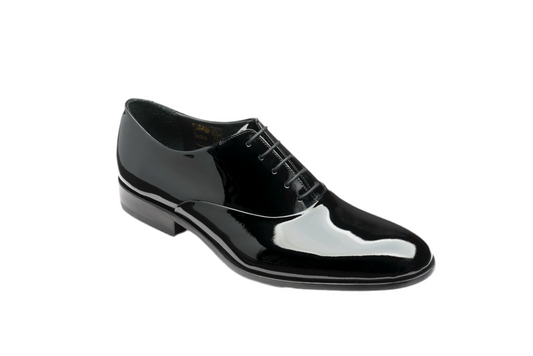 Loake-Tuxedo Shoe-Black Patent, stylish formal footwear in glossy black patent leather.