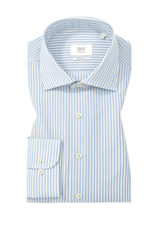 Shirt-ETERNA-Merino Lt. blue stripe