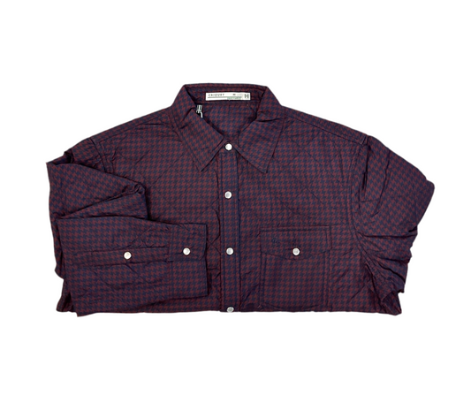 CRIQUET-Quilted Shacket-Navy/Burgundy Houndstooth